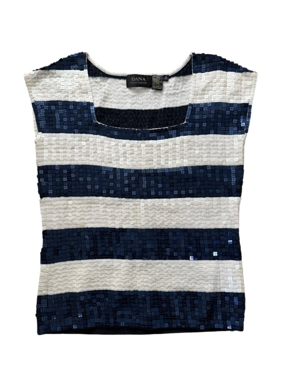 Dana Buchman Navy Blue and White Sequin Sleeveless top ~ Size Small